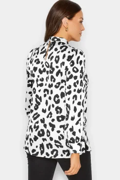 M&Co Womens White Leopard Print High Neck Satin Blouse><noscript><img width=