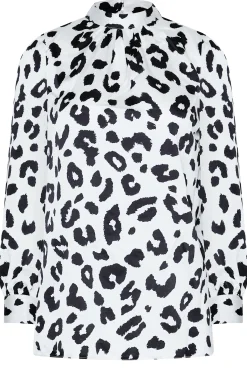 M&Co Womens White Leopard Print High Neck Satin Blouse><noscript><img width=