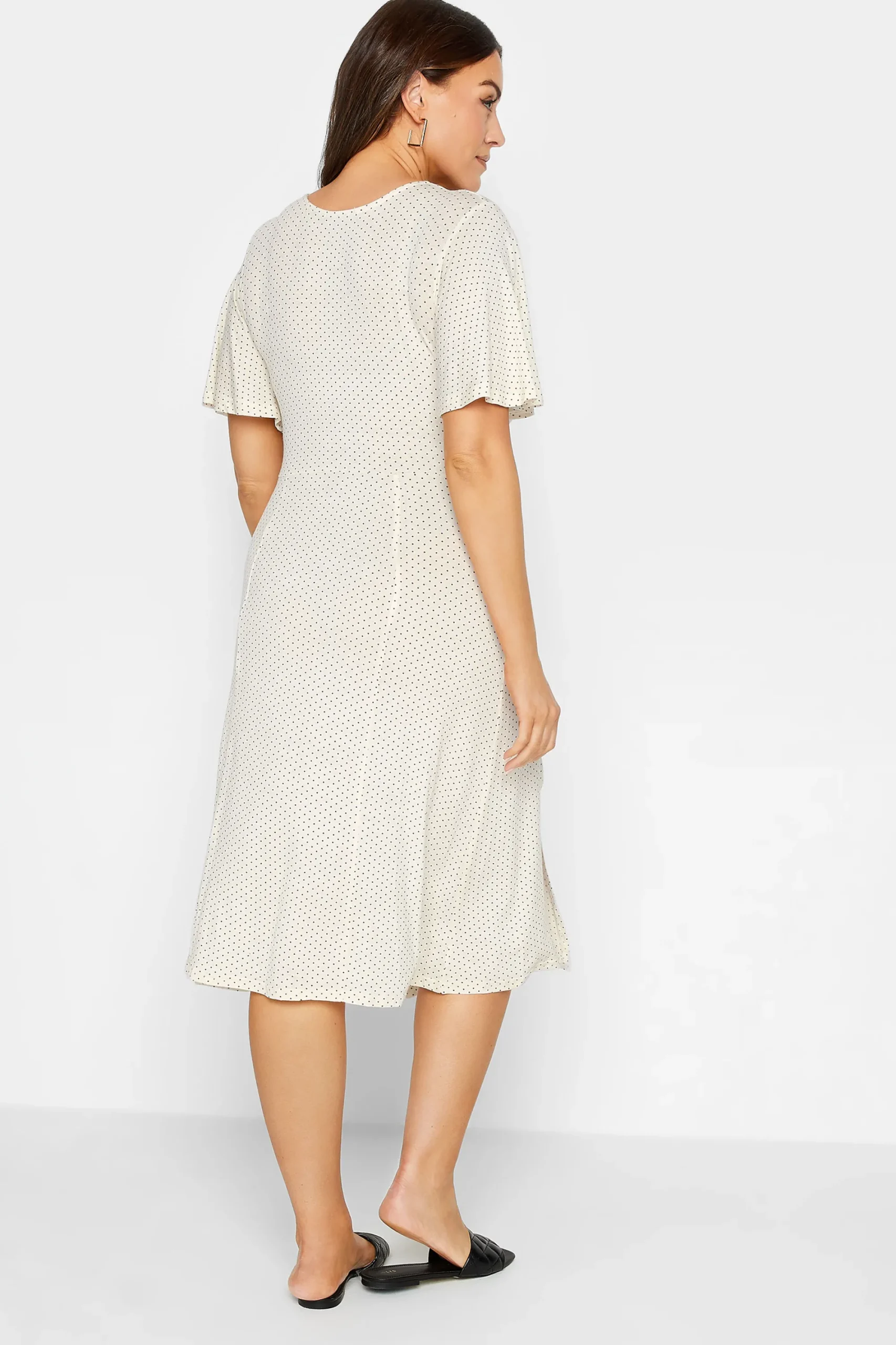 M&Co Womens White Polka Dot Print Angel Sleeve Split Hem Midi Dress>Women Midi Dresses