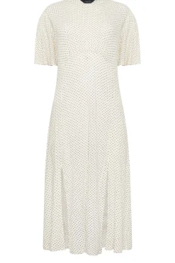 M&Co Womens White Polka Dot Print Angel Sleeve Split Hem Midi Dress><noscript><img width=