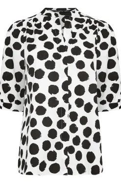 M&Co Womens White Polka Dot Puff Sleeve Shirt><noscript><img width=