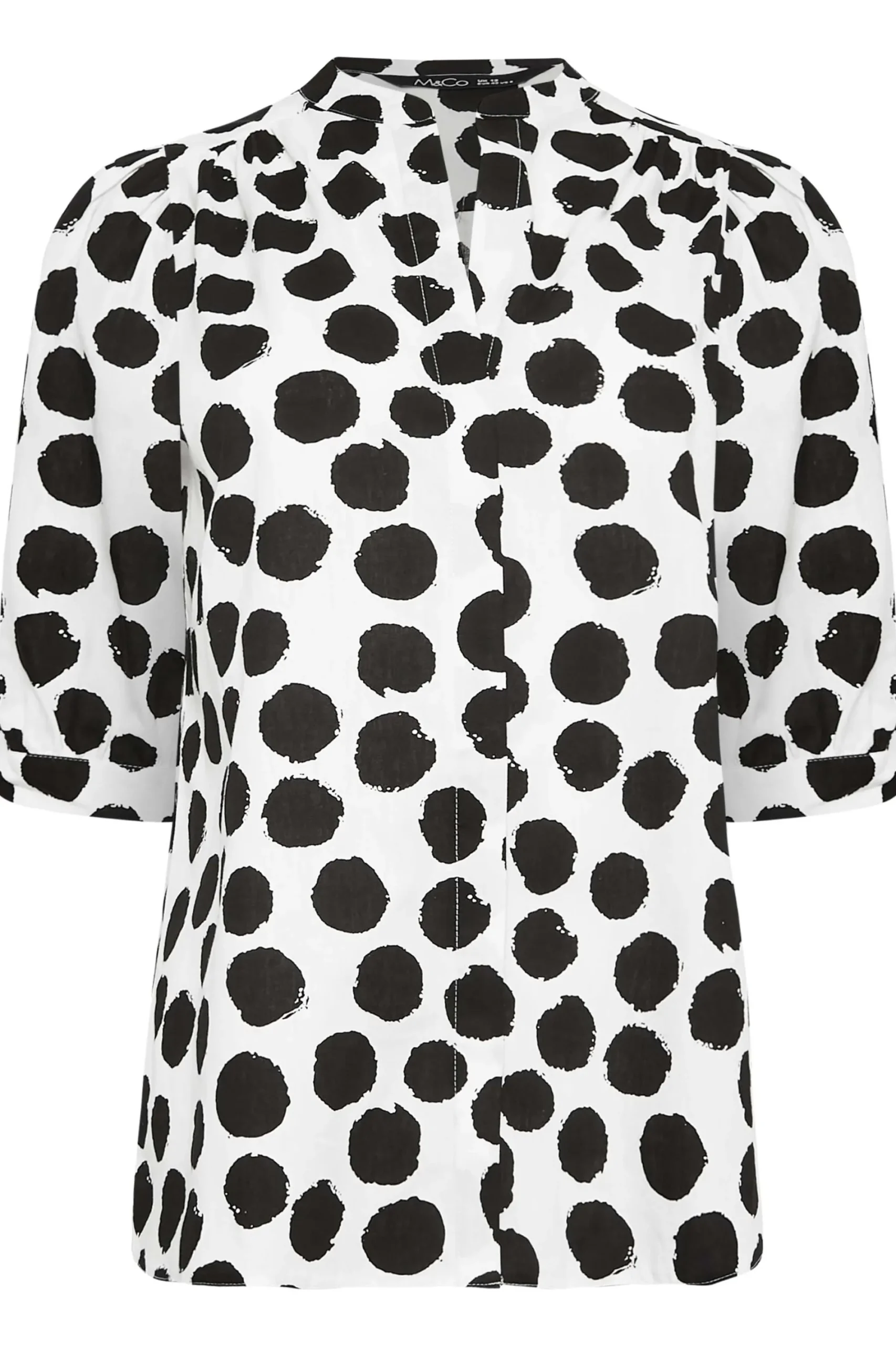 M&Co Womens White Polka Dot Puff Sleeve Shirt>Women Short Sleeve Tops