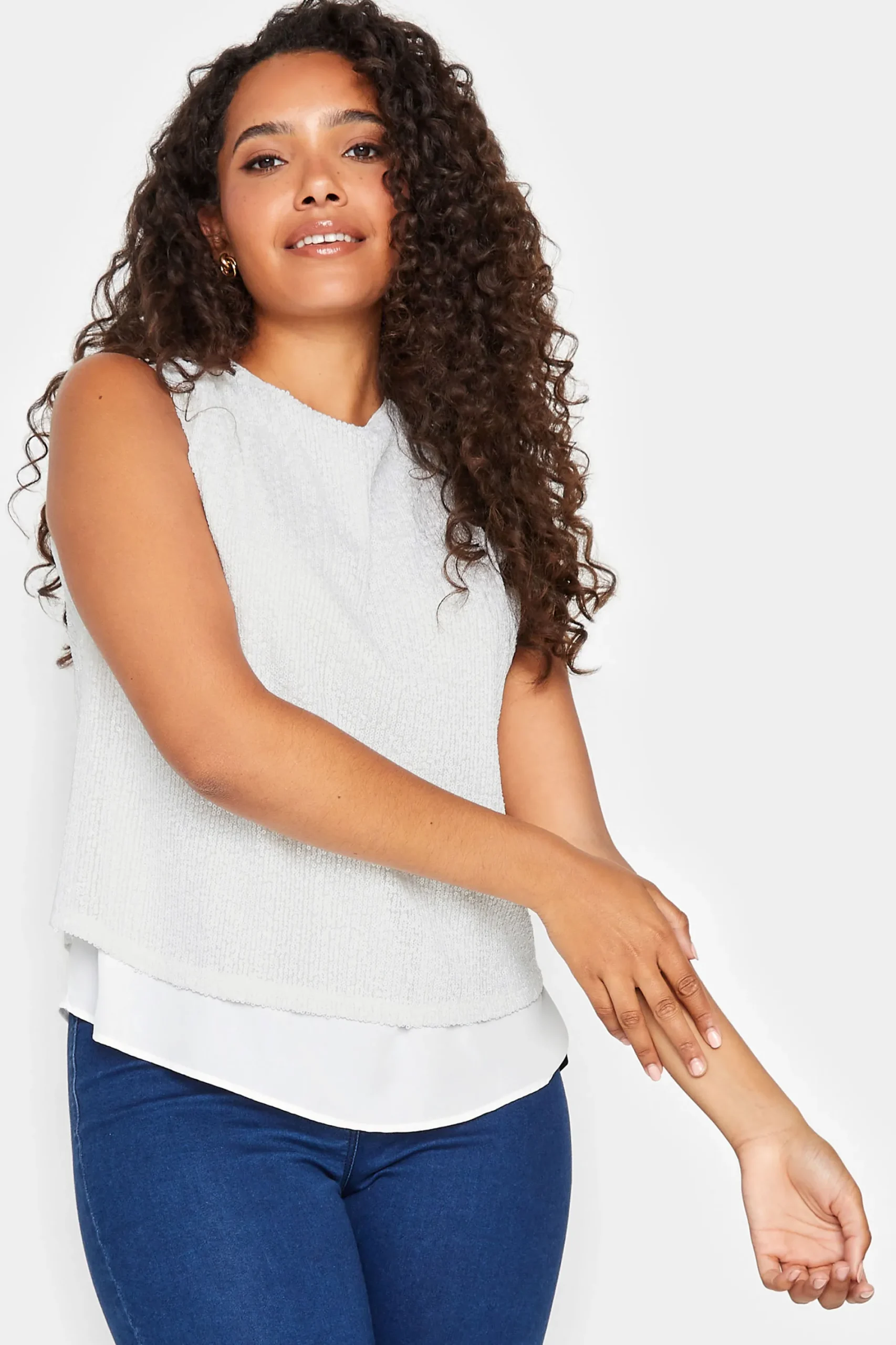 M&Co Womens White Sequin Tie Back Top>Women Short Sleeve Tops