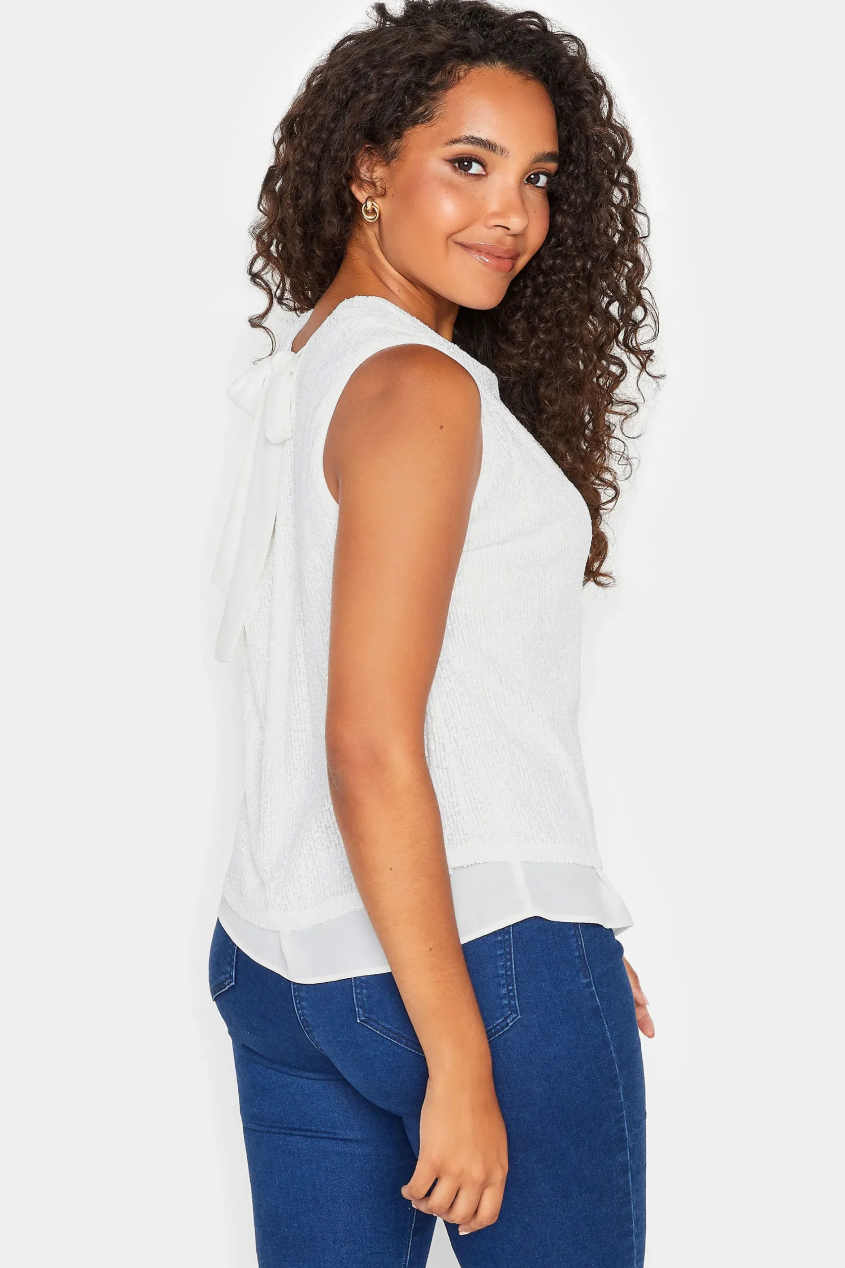 M&Co Womens White Sequin Tie Back Top>Women Short Sleeve Tops