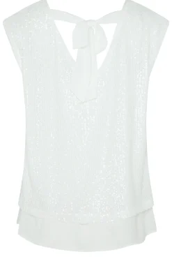 M&Co Womens White Sequin Tie Back Top><noscript><img width=