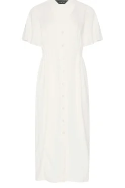 M&Co Womens White Shirred Waist Button Dress>Women Midi Dresses
