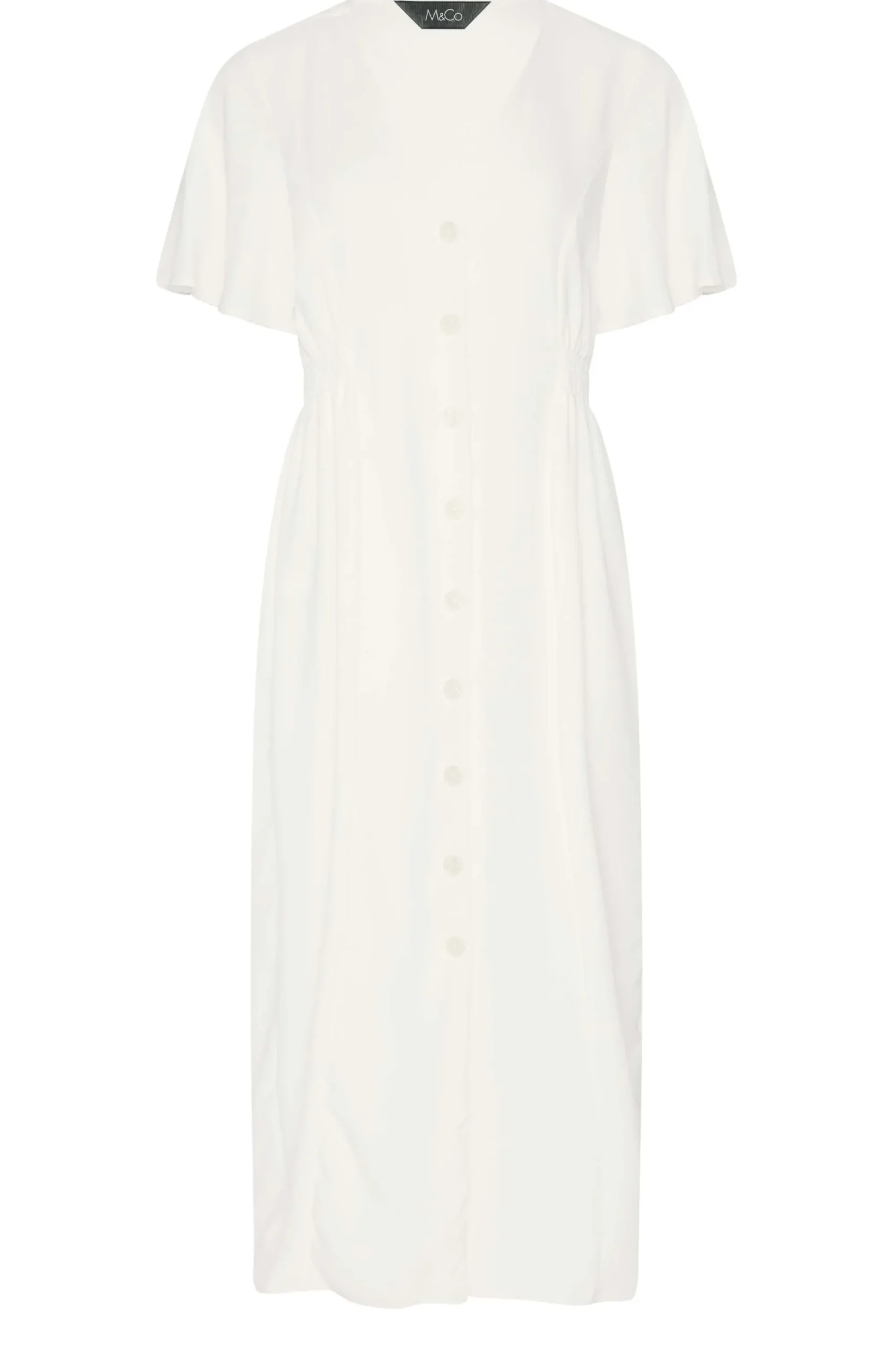 M&Co Womens White Shirred Waist Button Dress>Women Midi Dresses