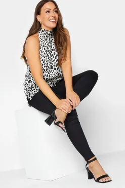 M&Co Womens White Spot Print Halter Neck Blouse>Women Short Sleeve Tops