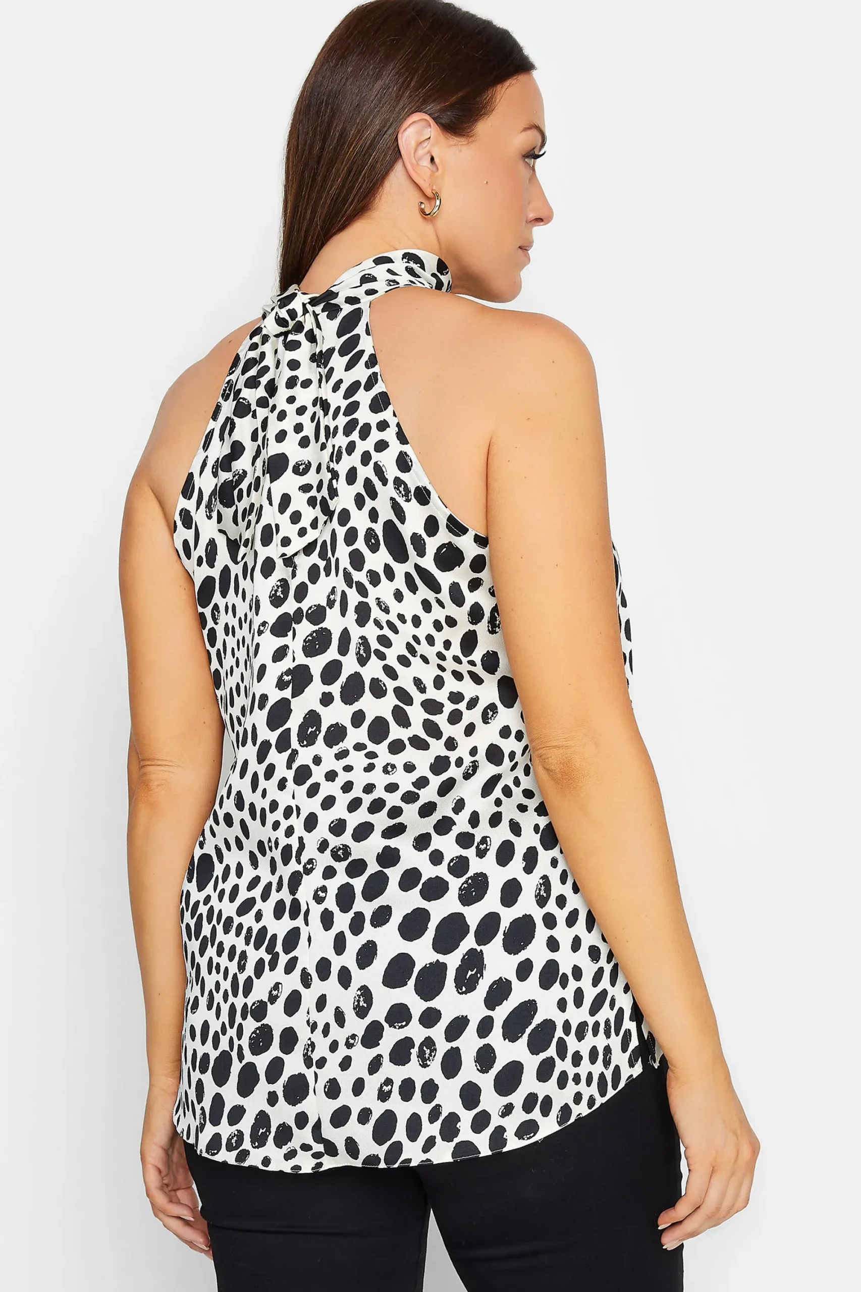 M&Co Womens White Spot Print Halter Neck Blouse>Women Short Sleeve Tops
