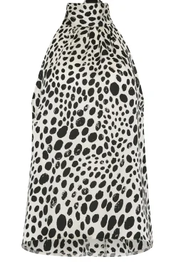 M&Co Womens White Spot Print Halter Neck Blouse><noscript><img width=