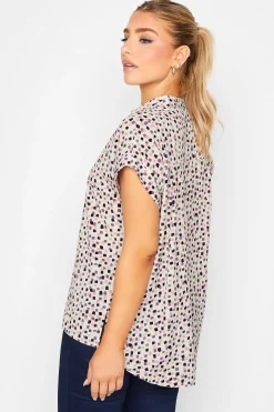 M&Co Womens White Spot Print V-Neck Blouse><noscript><img width=
