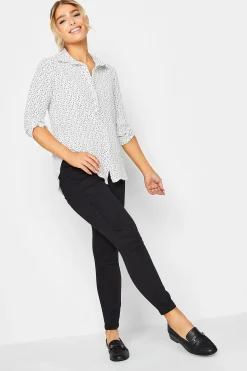 M&Co Womens White Spot Print Tab Sleeve Shirt>Women Shirts