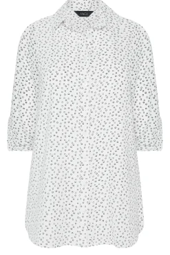 M&Co Womens White Spot Print Tab Sleeve Shirt><noscript><img width=