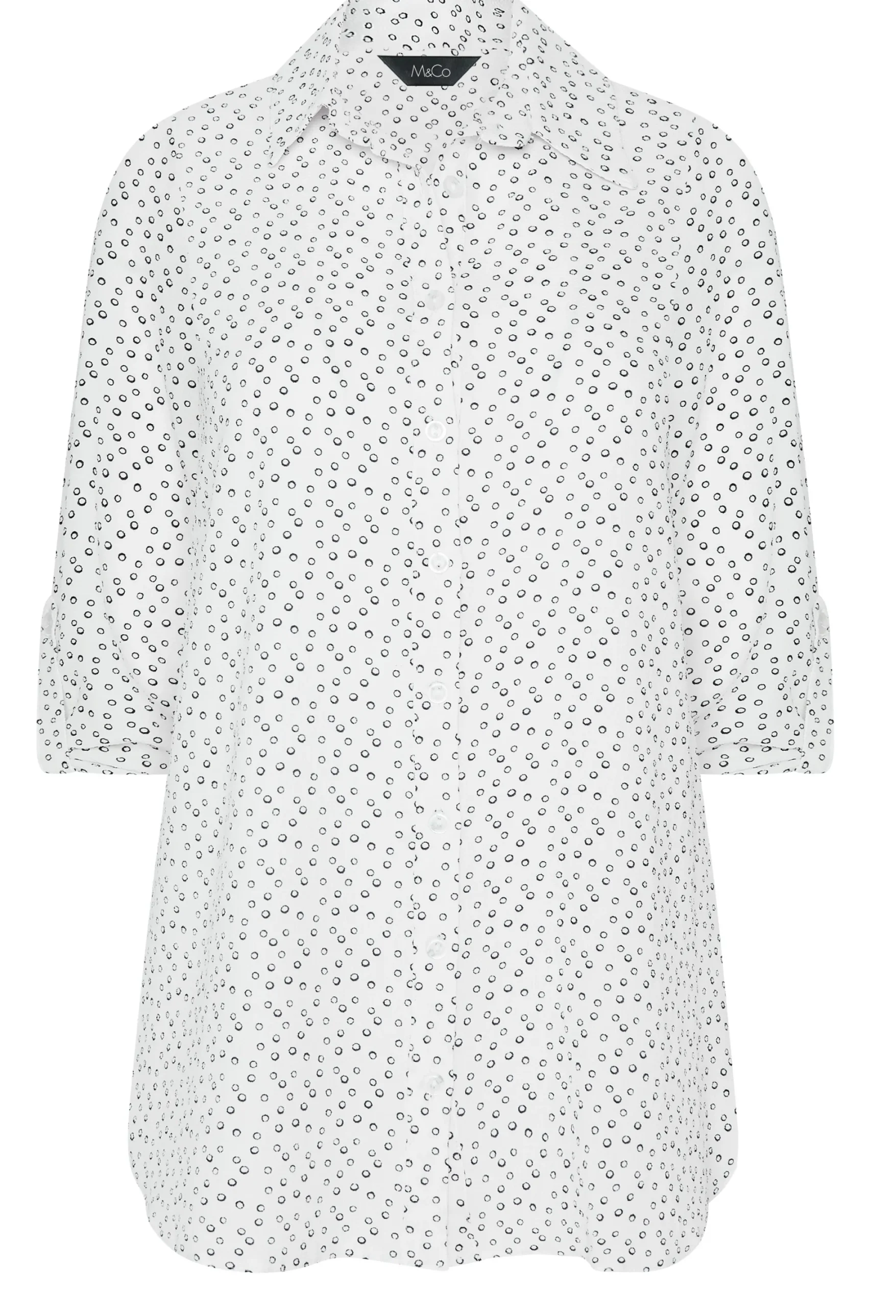M&Co Womens White Spot Print Tab Sleeve Shirt>Women Shirts
