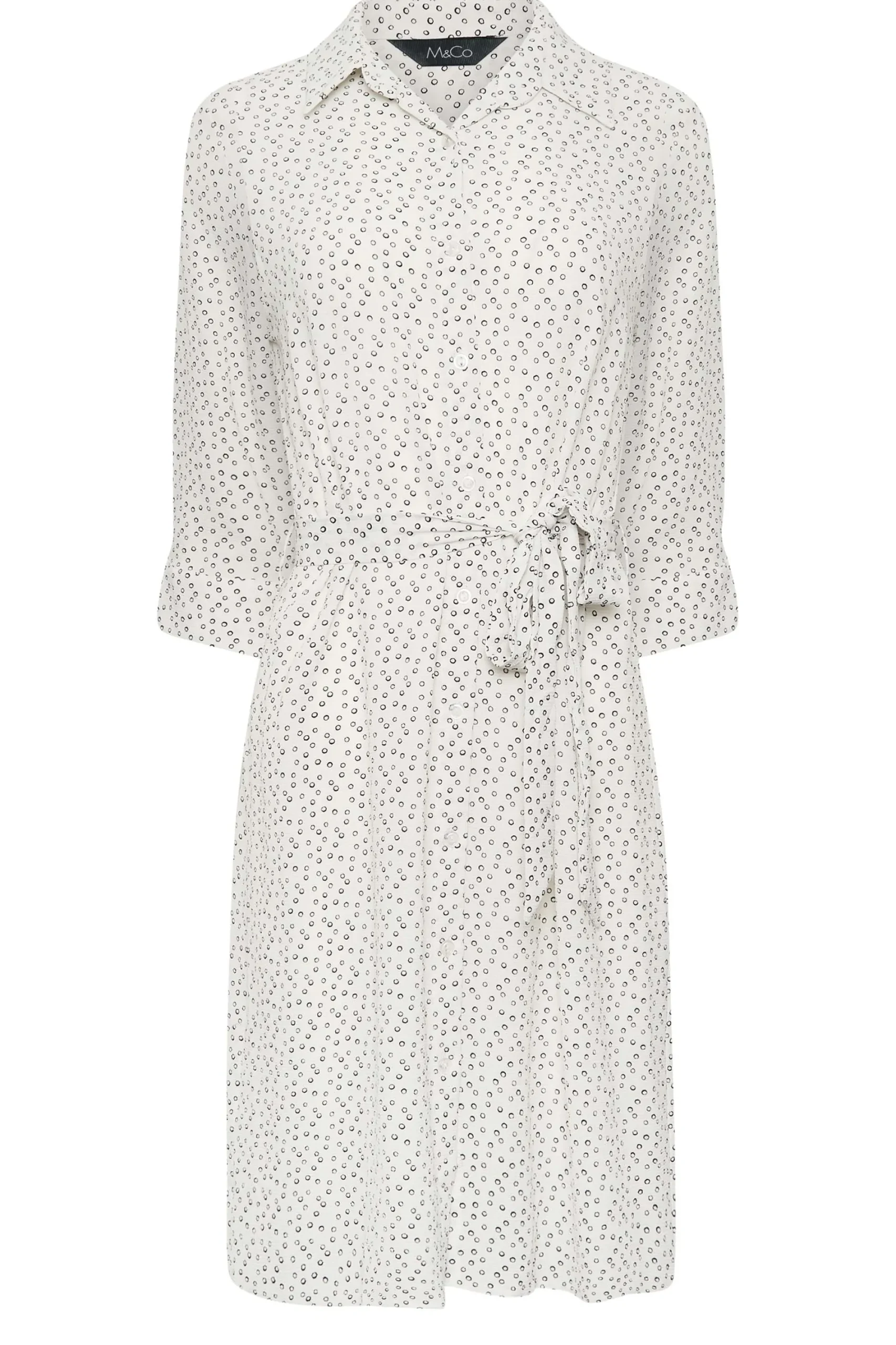 M&Co Womens White Spot Print Tie Waist Tunic Shirt Dress>Women Shirt Dresses