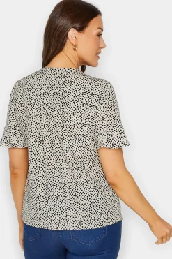 M&Co Womens White Spot Print Frill Sleeve Button Through Blouse><noscript><img width=