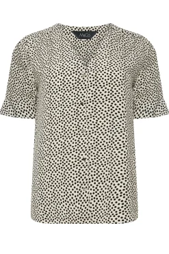 M&Co Womens White Spot Print Frill Sleeve Button Through Blouse><noscript><img width=