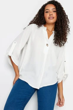 M&Co Womens White Statement Button Tab Sleeve Shirt>Women Shirts
