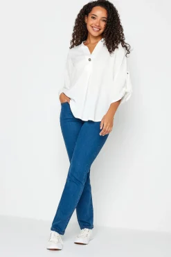 M&Co Womens White Statement Button Tab Sleeve Shirt>Women Shirts