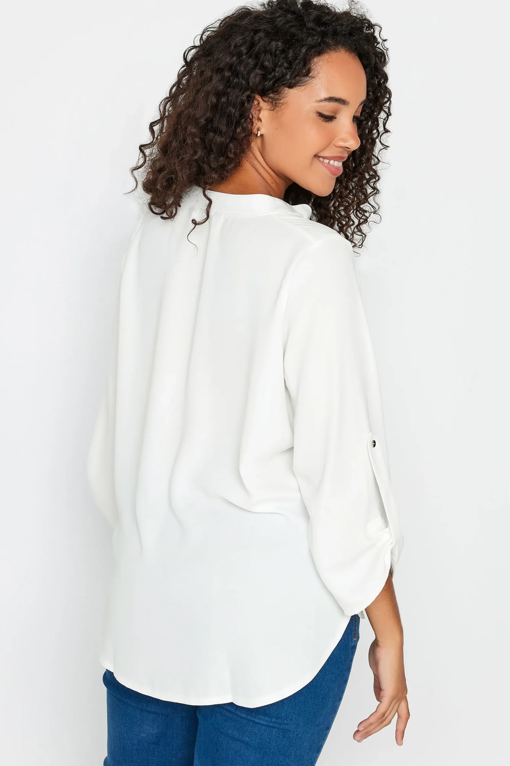 M&Co Womens White Statement Button Tab Sleeve Shirt>Women Shirts