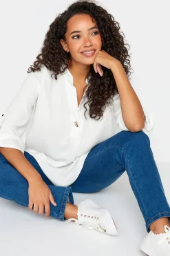 M&Co Womens White Statement Button Tab Sleeve Shirt><noscript><img width=