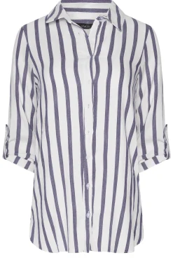 M&Co Womens White Stripe Tab Sleeve Shirt><noscript><img width=
