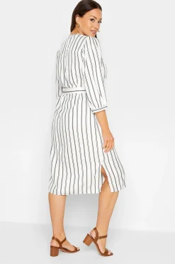 M&Co Womens White Stripe Print Tie Waist Tunic Dress><noscript><img width=