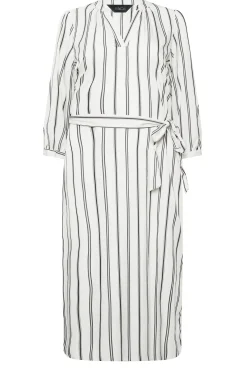 M&Co Womens White Stripe Print Tie Waist Tunic Dress><noscript><img width=
