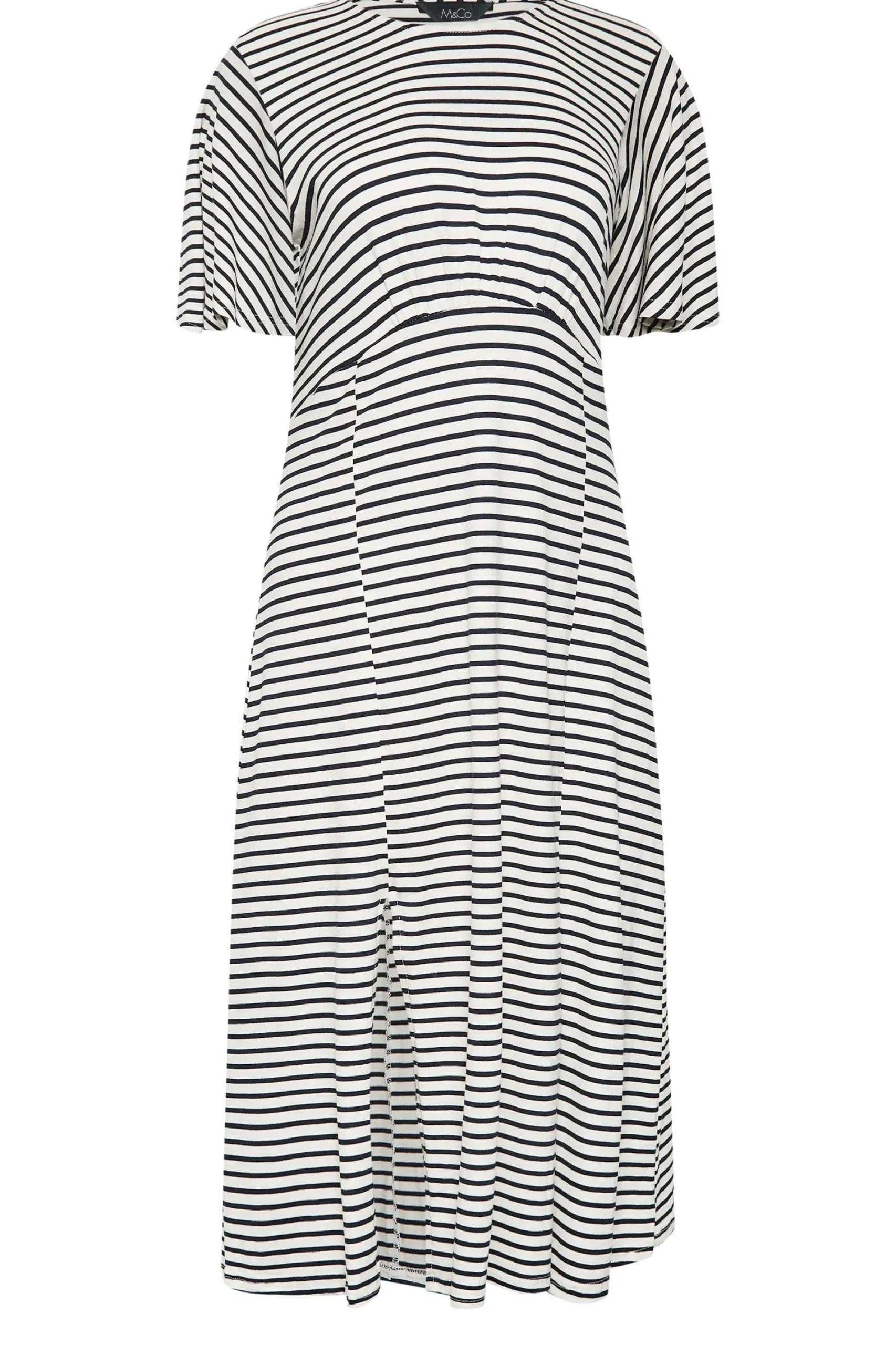 M&Co Womens White Stripe Print Angel Sleeve Split Hem Midi Dress>Women Midi Dresses