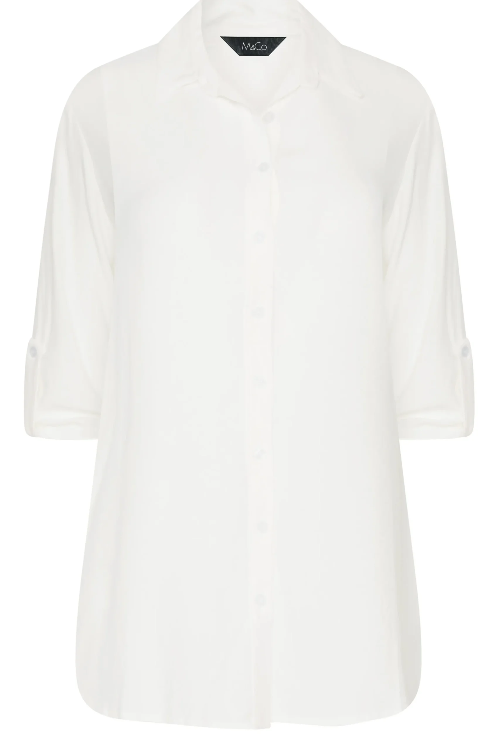 M&Co Womens White Tab Sleeve Shirt>Women Shirts