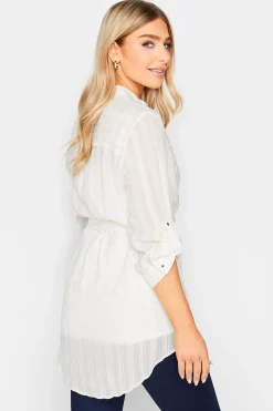 M&Co Womens White Tie Waist Textured Tunic Shirt><noscript><img width=