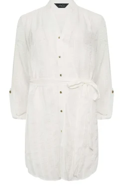 M&Co Womens White Tie Waist Textured Tunic Shirt><noscript><img width=