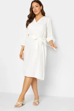 M&Co Womens White Tie Waist Tunic Dress>Women Shirt Dresses