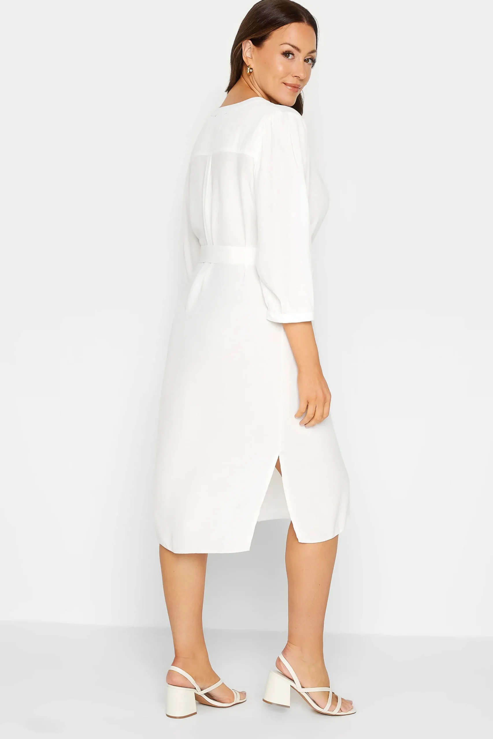 M&Co Womens White Tie Waist Tunic Dress>Women Shirt Dresses