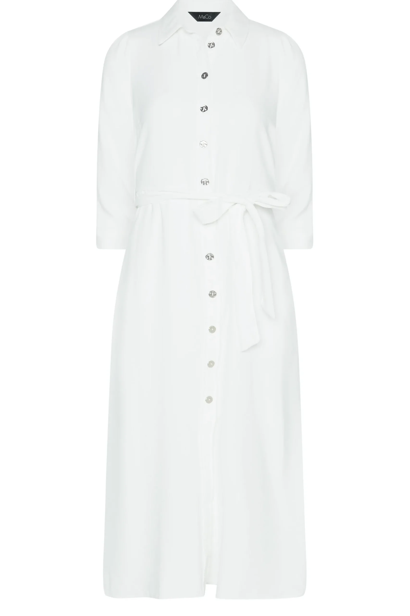M&Co Womens White Tie Waist Shirt Dress>Women Shirt Dresses