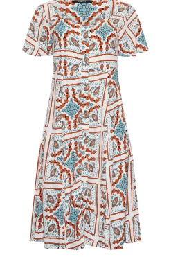 M&Co Womens White Tile Print Button Through Midi Dress><noscript><img width=