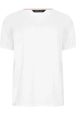 M&Co Womens White V-Neck Cotton T-Shirt>Women T-Shirts