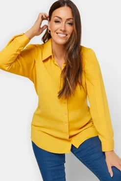 M&Co Womens Yellow Button Through Tunic Shirt>Women Shirts