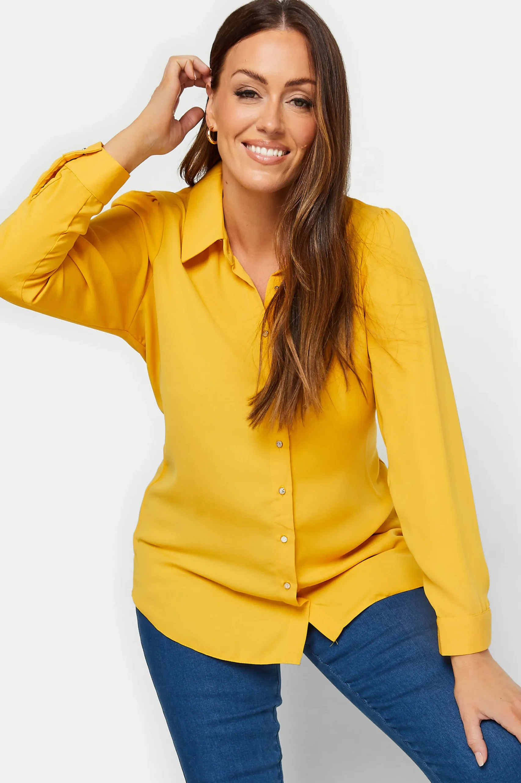 M&Co Womens Yellow Button Through Tunic Shirt>Women Shirts