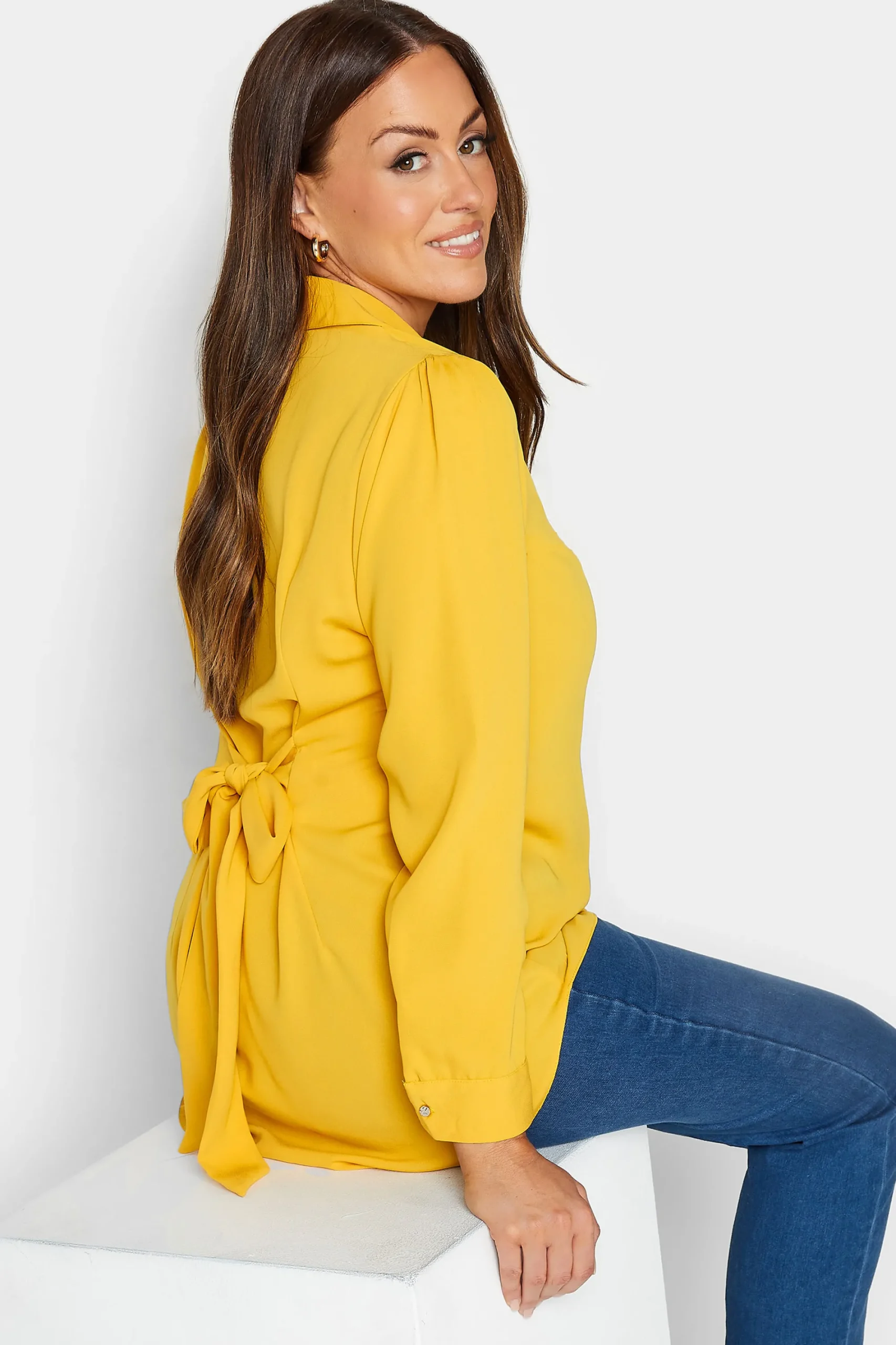 M&Co Womens Yellow Button Through Tunic Shirt>Women Shirts