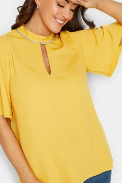 M&Co Womens Yellow Embellished Neck Keyhole Blouse><noscript><img width=