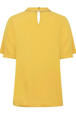 M&Co Womens Yellow Embellished Neck Keyhole Blouse><noscript><img width=