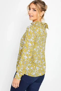 M&Co Womens Yellow Floral Print High Neck Blouse><noscript><img width=