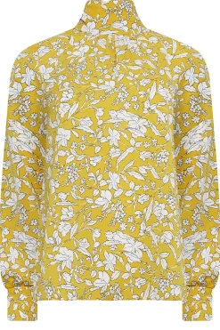 M&Co Womens Yellow Floral Print High Neck Blouse><noscript><img width=
