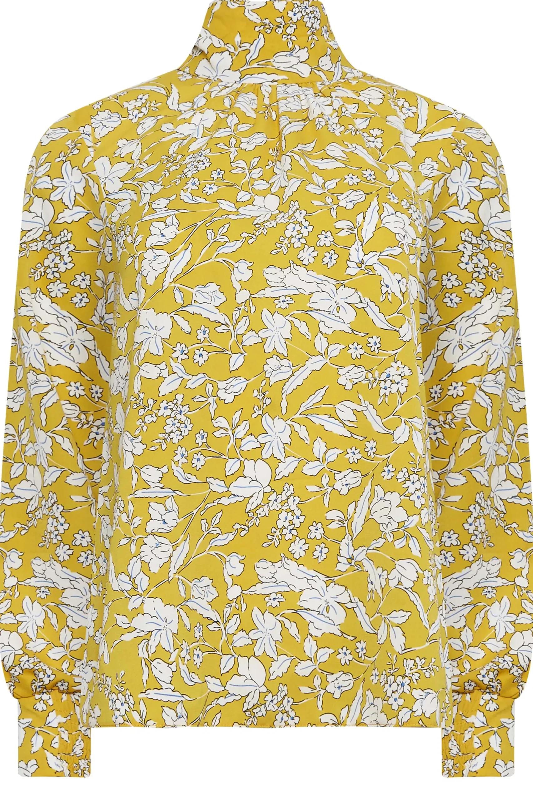 M&Co Womens Yellow Floral Print High Neck Blouse>Women Long Sleeve Tops