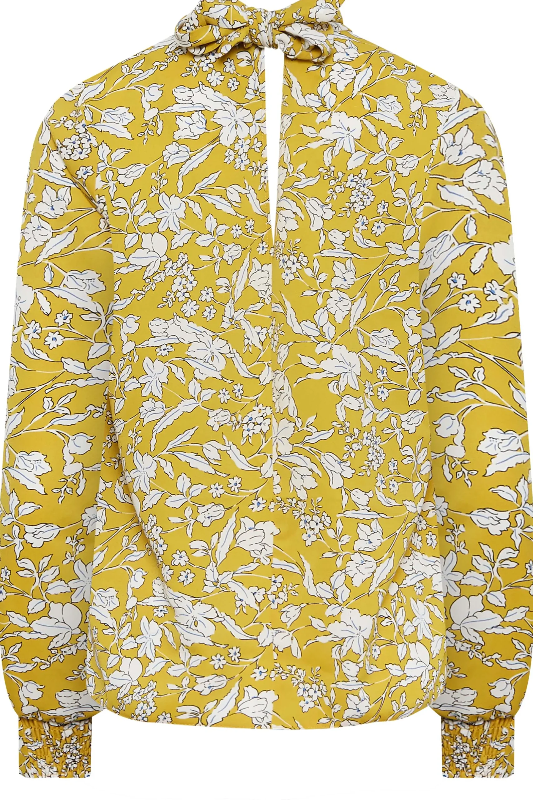 M&Co Womens Yellow Floral Print High Neck Blouse>Women Long Sleeve Tops
