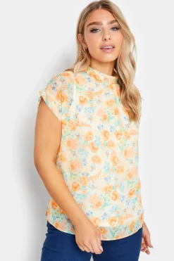 M&Co Womens Yellow Floral Print Blouse>Women Short Sleeve Tops