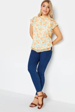 M&Co Womens Yellow Floral Print Blouse>Women Short Sleeve Tops