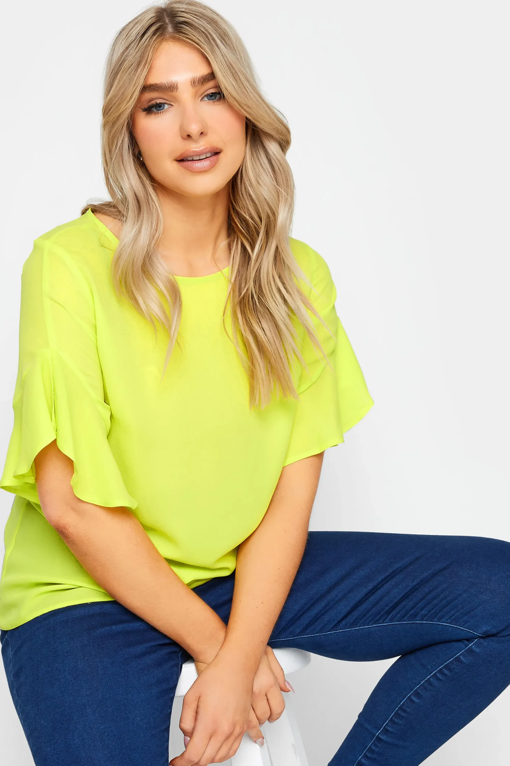 M&Co Womens Yellow Frill Sleeve Blouse>Women Short Sleeve Tops