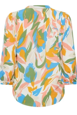 M&Co Womens Yellow Leaf Print Half Placket Shirt><noscript><img width=